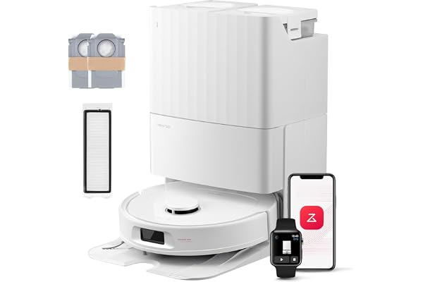roborock QV 35S Robot Aspirateur Set, 10 000 pa d'Aspiration, Double Système Anti-Enchevêtrement, Deux Balais Relevables 10mm, Technologie RéActive & Navigation PreciSense LiDAR, Station Tout-en-Un