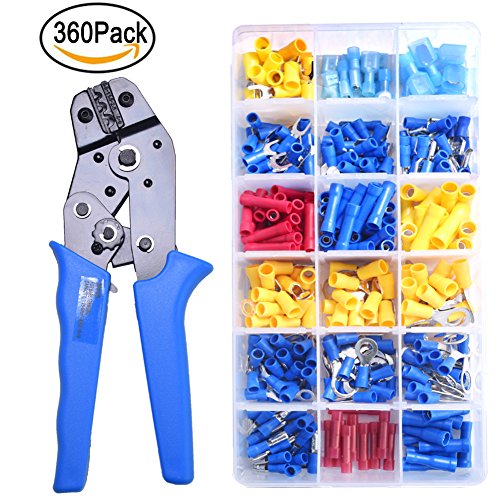 Preisvergleich Produktbild Kabelschuhe Set360pcs Crimpzangen Aderendhülsen Set Steckverbinder Kabelschuhe Flachstecker Quetschverbinder Set Steckverbinder Kabelschuhe Sortiment Mit einer Multifunktions-Crimpzange