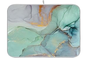 ODAWA Teal Ink Marble Dish Drying Mat For Kitchen Counter Microfiber Absorbent Drying Pad 18x24 Inch Protector Mats Dishes Drainer