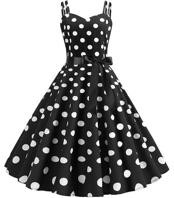 Rockabilly Kleider Damen Vintage Retro 50s Sommer Spaghettiträger Polka Dot Swing Faltenrock Partykleid Coctailkleid