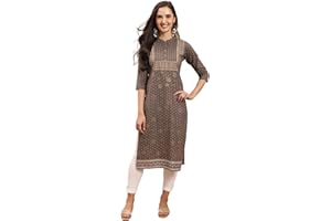 Rajnandini Damen Kurti aus reiner Batist-Baumwolle, Jaipuri bedruckt, JOPLJPR132_Grau