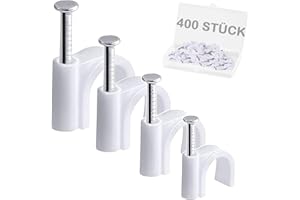 DEKUKAR 400 Stück Kabelnagelclips Weiß, 4 Größen (4mm 6mm 8mm 10mm) Langlebige Rundnägel Kabelklemmen, Kabelsäuberungsclips Stifte Kabelnägel für Ethernet, elektrische Kabel, Steckdosenleiste Wandmontage