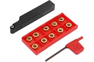 LANTRO JS Utensili per Tornio Metallo, Lame per Tornio Rotonde, 1pz SRAPR1616H10 Portautensili per tornitura e 10pz RPMT10T3MO Inserti lame con chiave