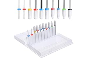 YUXIANLB Juego de 10 brocas de cerámica para uñas de gel acrílico, 3/32 pulgadas para taladro de uñas, manicura eléctrica profesional, pedicura, lima de uñas, removedor de cutículas
