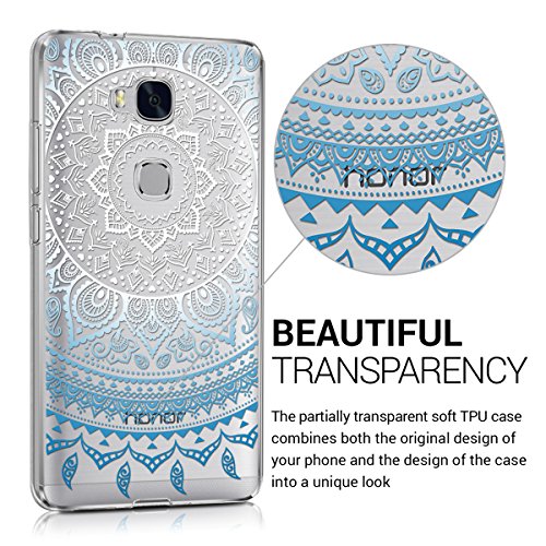 kwmobile Funda para Huawei Honor 5X   GR5 - Carcasa de  TPU  para m  vil y dise  o de Sol hind   en  Azul Blanco Transparente 