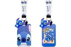 Stitch Ensembles Lanière avec Porte-Cartes, Hilloly 2 PCS Courroie de Cou de Lanière Avec la Qualité Cartoon Lanyard avec Badge Transparent pour le Carte de Bus
