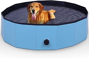 BESTLIVINGS Piscine pour chien - Diamètre : 120 cm x 30 cm - Fond antidérapant et valve de vidange - Pliable en PVC - Piscine à balles - Mur stable