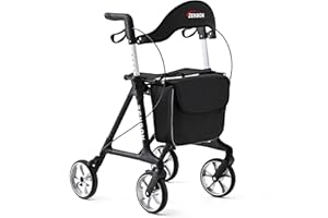 ZENBON Deambulatore Leggero Pieghevole in Alluminio: Girello 4 Ruote Leggeri e Pieghevoli Speciali per Anziani - Rollator con Seduta Stretti per la Casa - Deambulatore con Funzione di Bloccaggio (Nero)