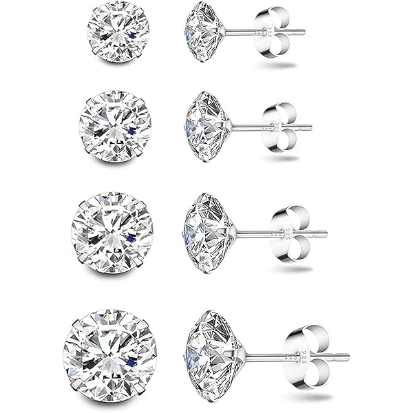 Orecchini A Perno In Argento Sterling 4 Mm Con Zirconia Cubica, Confezione Regalo, Argento Sterling, Zirconia Cubica - Foto 11