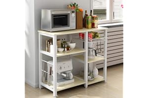 DlandHome Estantería Cocina Multiuso para Horno Microondas Mueble Auxiliar de Cocina Mueble Cocina Estanterias Metalicas Almacenaje con Caja de Almacenamiento de Frutas, Arce