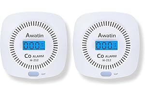 AWATIN 2 Pack Carbon Monoxide Detectors - Carbon Monoxide Alarm Battery Powered, CO Detectors with Digital Display for Home, Easy to Install