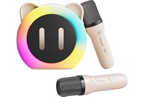 BIBYKIVN Karaoke 2 Microfonos Inalambricos - Micrófono Karaoke Bluetooth - Karaoke Micrófono Niña con Luces LED Regalo Juguetes para Niños Micrófono Cambiador de Voz (Blanco)
