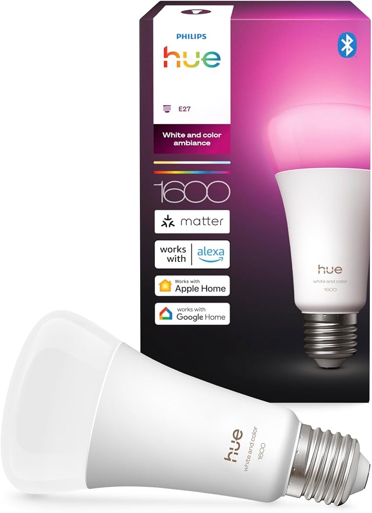 Philips Hue LED A67 lamba, beyaz ve renkli ambiyans, E27 duy, 11,8 W, tam spektrumlu ışık 1000 K-20000 K, 1600 lümen, kısılabilir, Alexa, Google Assistant ve Apple Home ile uyumlu, tekli paket