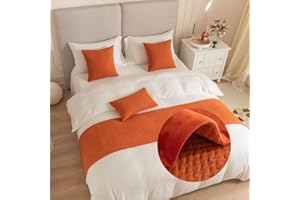 Morbuy Jacquard Bed Runners and Matching Cushion Cover, Reversible Bed Runners Scarves Home Decoration Hotel Bedding Bed Towel Bedroom Bedspread Protection (45x210cm(Bed Runners),orange)
