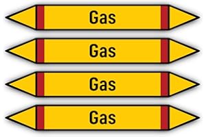 HAVATI Adesivi: 300 x 45 mm, 4 pezzi, gruppo 4, gas infiammabili, marcatura per tubazioni, secondo DIN 2403, lingua: tedesca, gas