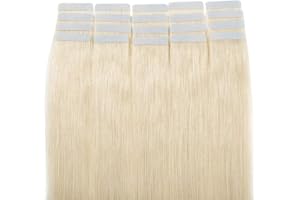 UK FASHION SHOP UK-Fashion-Shop Extension Biadesive Capelli Biondi 50g 20 Fasce #60 Biondo Platino 55cm 100% Remy Human Hair Extension Capelli Veri Adesivo