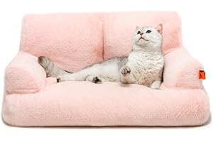 MEWOOFUN Duże Legowisko dla Kota i Psa, Puszysta Sofa, Miękka i Nadająca Się do Prania, z Antypoślizgowym Spodem, Różowe, 66 x 48 cm
