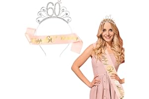 GVEYIQK 60 Ans Couronne Anniversaire Écharpe, anniversaire 60 ans femme, Couronne de Diadème en Cristal Joyeux 50e Anniversaire avec Ceinture D'Anniversaire, cadeau anniversaire femme 60 ans