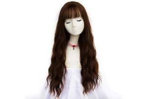 ‎MILDISO Mildiso Perücke Braun Damen Lang Locken Perücken mit Pony und Perückennetz für Frauen Mädchen Super Natürlich Volle Synthetik Kunsthaar Wig Kinder 001K