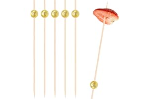 EXNIMA, 50, 100 y 300 Piezas Palillos de Cóctel, 12cm, Pinchos Decorativos Cócteles, Palillos para Fruta o Aperitivos, Ecológicos para Cocktail, Bambú, Fiestas, Canapés, Catering, Manualidades, Bola.