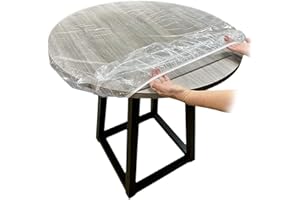Odoukey Mantel Ajustado de Vinilo, Tela de Mesa elástica Transparente Redonda, Protector de Mesa Impermeable para Mesa Redonda (110-140 cm)
