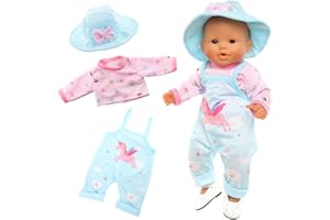 Miunana Vestido Azul Estampado De Unicornio + Sombrero + Zapatos para New Born Muñecas De 36 CM - 42 CM (14 Pulgadas - 16 Pulgadas) Baby Doll Y Otras Muñecas (No Incluye Muñeca)