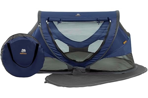 Deryan Lit de Voyage pour Petits Enfants avec Matelas - De la Naissance Jusqu'à 4,5 Ans - Tente Bébé Pop-Up Montée en 2 Secondes - Moustiquaire et Sac de Voyage Inclus - 136x84x62cm (Navy)