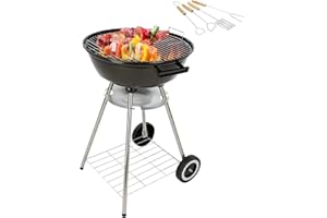 MaxxGarden Barbecue au Charbon - Barbecues et Fumoirs - Gril à Charbon de Bois avec Tiroir à Cendres Amovible et Gril + Accessoires - BBQ - ‎45x45x85 cm - Noir