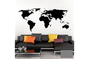 Grandora Wandtattoo Weltkarte Erde Globus Karte I Mittelgrau 132 x 58 cm I Welt Atlas Schlafzimmer Wohnzimmer Wandsticker Wandaufkleber W698