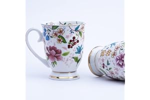 GOLDEN QUEEN'S Mugs Set of 2 for Coffee, Tea, Milk - Ideal for Your Daily Beverage Ritual, Hosting & Casual Gatherings 24 K Gold on Foot 300ML - Pink Florals