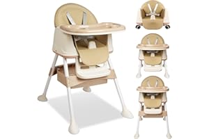 KIDSGIGGLZ Baby Hochstuhl kinderhochstuhl 4in1, hochstühle Multifunktionaler Verstellbar, Babystuhl mit Tablett Abnehmbares und Rollen, kinderstuhl Kombinierbarer mit 5-Punkt-Gurt, Kinder Essstuhl, Beige