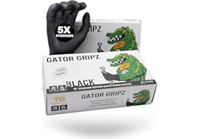 TG TOUGH GLOVE Gator Gripz Nitrile Gloves (Pack Of 50) | Diamond Texture Black Disposable | Powder & Latex Free | Strong Heavy-Duty | L