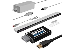PORTHOLIC 4 in 1 Accessories Bundle Kits, AC Power Supply Adapter + Wii to HDMI Converter + Wii to hdmi Converter and Wired Infrared Ray Sensor Bar Compatible with Nintendo(UK Black)