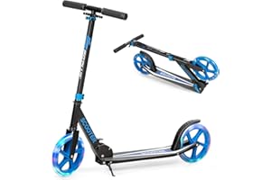 GOPLUS Patinete plegable de aleación de aluminio con 2 ruedas LED y 1 correa para el hombro, manillar de altura ajustable en 3 niveles, patinete para niños a partir de 10 años, soporta hasta 100 kg