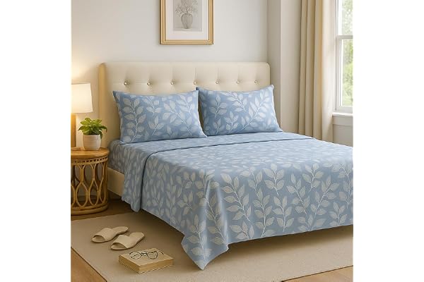 BSB HOME Microfiber Cotton 4 Pcs Bedding Set for King Size Double Bed (78x72 Inches) 1 Fitted Bedsheet with Elastic + 1 Flat Top Sheet + 2 Pillow Covers Floral Prints (Color - Grey & White)