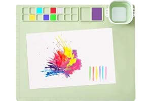 MEKOTRIN Silicone Painting Mat for Kids, Silicone Craft Mat 20" x 16" Large Paint Mat for Watercolour Clay Cutting Art Creation and DIY(Green)