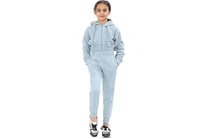 Towelbay 2 Piece Kids Girls Tracksuit Hoodie Jogging Bottom Loungewear Active wear Kids and Teenagers Crop Tracksuit Set Casual -7 to 14 Years
