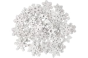 Amosfun 100 Stücke Holz Schneeflocken Anhänger Holzscheiben Streudeko Weihnachten Holzanhänger Streuteile Deko Konfetti Tischdeko Baumschmuck Christbaumschmuck Weihnachtsanhänger