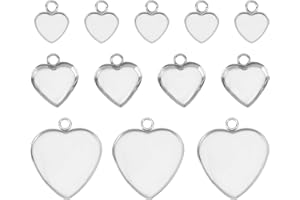 UNICRAFTALE Alrededor de 120 Pieza 4 tamaños 8-20 mm Bandejas de Corazón Colgante de Acero Inoxidable Bisel En Blanco Bandeja Hipoalergénica Colgante Configuración de Cabujón