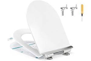 SONGMICS Sedile WC a Forma di D Lungo, Copriwater a Chiusura Rallentata, Sgancio Rapido, Asse WC Universale Facile da Montare, Sedile Water in Urea-duroplast, Regge 300 kg, Bianco BTL102WZ01 - 1