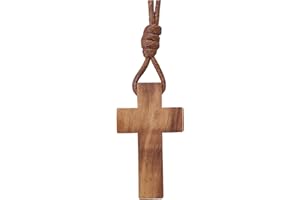 Ampals,Collana marrone a forma di croce in legno d'ulivo,fatta a Gerusalemme,scatola Kraft Cordone Juta, battesimo, Comunione, protezione, regalo Natale cristiano, compleanno, filo cotone cerat