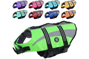 EMUST Giubbotti di salvataggio per cani, regolabili per barca, giubbotti di salvataggio ad alta visibilità per cani, costume da bagno di sicurezza per cani, verde, XL