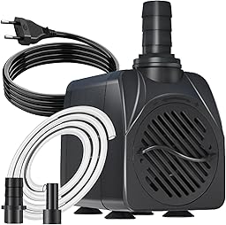 Knifel Springbrunnenpumpe 10W 600L/H Schutz vor überhitzung Funktion Ultra Leise Teichpumpe Wasserpumpen Mit 1.5m Kabel für Brunnen, Hydroponik-Systeme.Tauchpumpe für Aquarien,Durchflussrate.