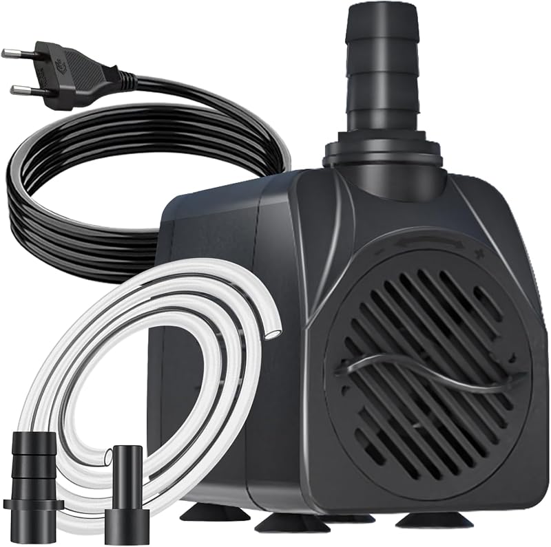 Knifel Springbrunnenpumpe 10W 600L/H Schutz vor überhitzung Funktion Ultra Leise Teichpumpe Wasserpumpen Mit 1.5m Kabel für Brunnen, Hydroponik-Systeme.Tauchpumpe für Aquarien,Durchflussrate.