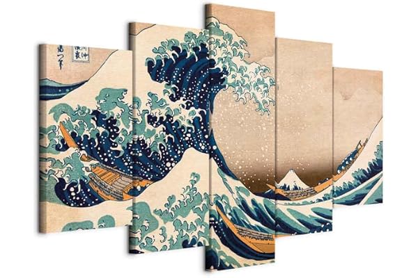 murando - Tableau décoratif oriental 200x100 cm - Impression sur toile colorée - Décoration murale - Artistique classique vagues bleues inscriptions de la mer du japon rétro vintage p-B-0009-b-m