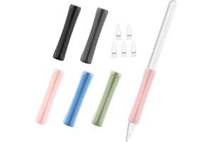 SUEEWE [5 Pezzi] Grip Custodia Silicone e Punte Penna per Apple Pencil Pro & e Apple Pencil USB-C & Apple Pencil 1. / 2. Generazione, Ergonomico Holder Accessori + Alta Sensibilità Punte