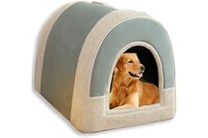 WAIGG KII Grande niche 2 en 1 pour chien et chat, intérieur doux, chaud, lavable, amovible, anti-anxiété (vert, taille 2XL, 79 x 60 x 59 cm)