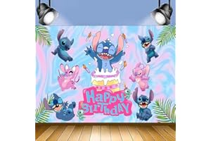 FISAPBXC Stitch Photography Backdrops Stitch Cartoon Backdrop Theme Party Decoration Happy Birthday Photography Banner for Children Birthday Party Boys Girls