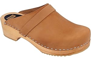 Vollsjö Hommes Sabot en Bois/Polyuréthanne Et Cuir Chaussures À Enfiler, Clogs À La Mode Et Confortable, Sandales Masculin Chaussons Classiques Mules, Manuellement Fabriqué en EU
