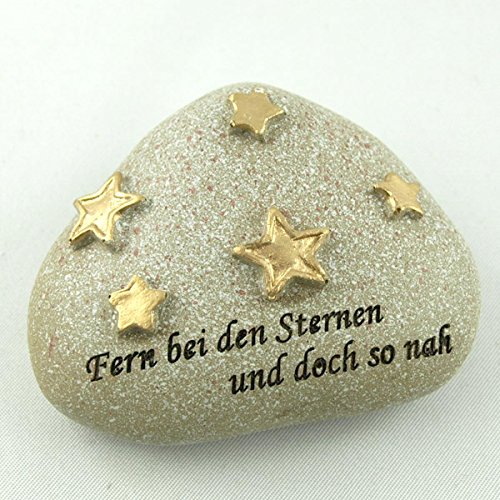 Kleiner Deko Stein mit Sternen und Inschrift Fern bei den Sternen und doch so nah. Breite 6,5cm - 2